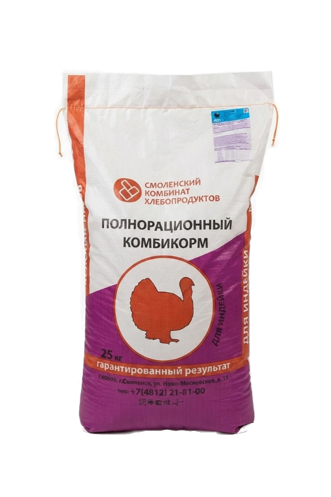 Комбикорм Смоленский КХП для индеек Рост ПК-12 (8–17 недель), гранула, 25 кг
